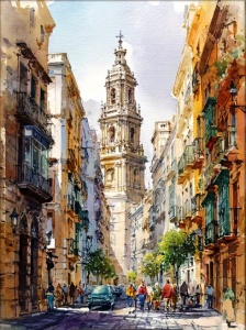 Tablou pictura cu diamante, Strada in Málaga, Goblen 5D, rama din lemn, 40 x 50 cm, GM10052