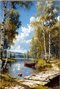 Tablou pictura cu diamante, Toamna pe lac, Goblen 5D, rama din lemn, 40 x 50 cm, GM10039