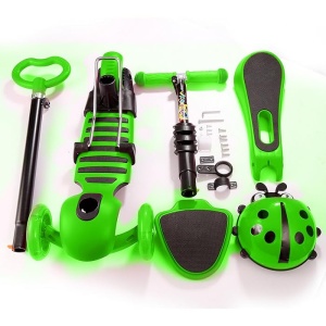 Trotineta 5 in 1 buburuza cu 3 roti din silicon si scaunel, Verde