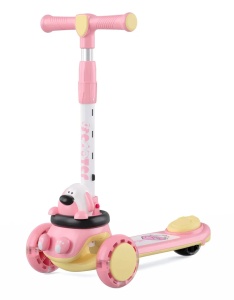 Trotineta evolutiva 3 in 1, reglabila, pliabila, lumini, sunete, sezut detasabil, 2-6 ani - Catel roz - Img 2