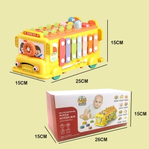 Autobuz educativ multifunctional cu xilofon, sortator de forme, morcovi si joc cu ciocanel - Img 8
