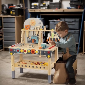Banc de scule din lemn cu accesorii incluse si activitati - Micul Mester