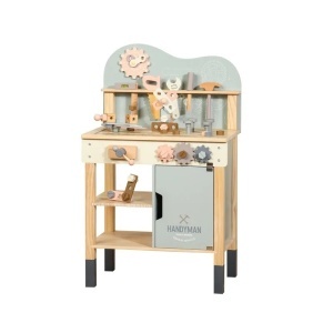 Banc de scule din lemn cu accesorii incluse si dulapior depozitare