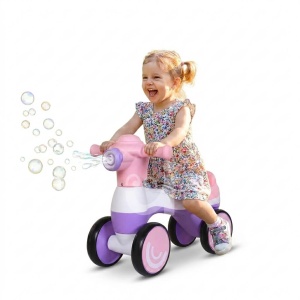 Bicicleta fara pedale, baloane de sapun, 4 roti, sunete, roz