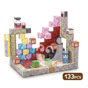 Blocuri magnetice de constructie 3D tip Minecraft, 2 cm - 133 piese - Bedrock