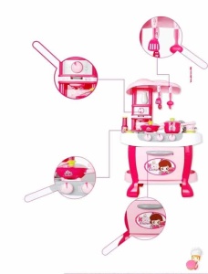 Bucatarie de jucarie cu 31 accesorii incluse, sunete si lumini, Pink Chef, Roz