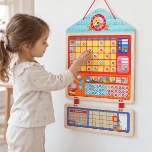 Calendar magnetic cu recompense pentru copii si panou pentru rutina zilnica, cu ceas si activitati - Img 2