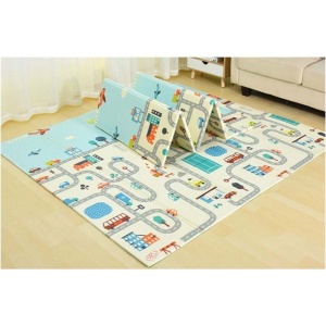 Covor Mare de Joaca din Spuma, Pliabil, Antiderapant, Impermeabil si Termic, 2 fete, 180x150x1 cm, Gentuta Inclusa, City