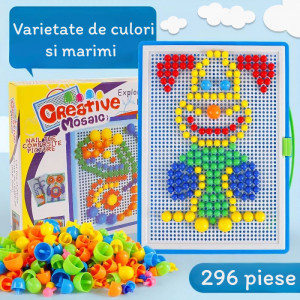 Joc creativ cu pioneze si cutie depoziare din plastic, 3 dimensiuni, 296 piese