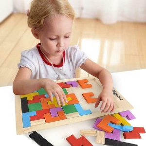 Joc educativ puzzle tetris din lemn, 40 piese