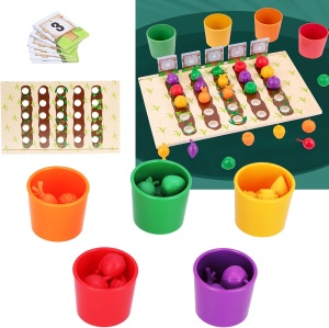 Joc educativ 4 in 1 cu activitati de numarat si asocieri cu cartonase si cupe - Gradina