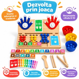 Joc educativ din lemn 4 in 1 – Numarat pe degete, matematica, sortare culori si motricitate - Img 5