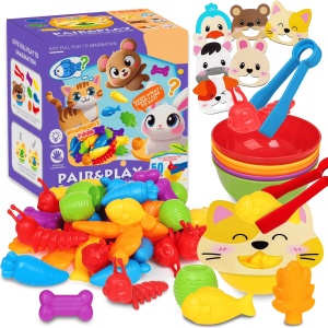 Joc Montessori de sortare culori cu piese silicon - Hrana animalelor