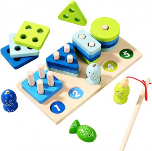 Joc multifunctional de sortare forme din lemn si pescuit, 23 piese