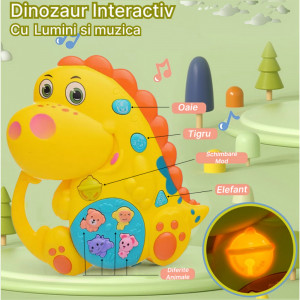 Jucarie interactiva muzicala cu functii si lumini, Orga Dinozaur, Galben
