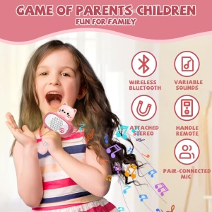 Jucarie karaoke 2 in 1, microfon si boxa, cu bluetooth si telecomanda - Pisicuta