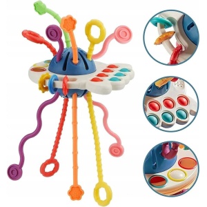 Jucarie motrica 4 in 1 cu elemente senzoriale si dentitie, Pull string