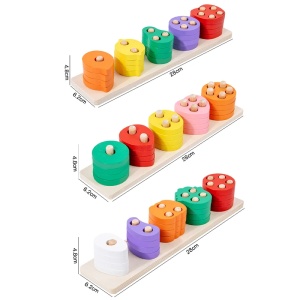 Jucarie sortator de forme geometrice din lemn cu 5 coloane