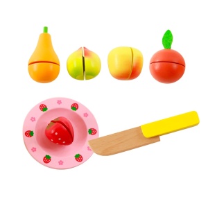 Jucarii de feliat din lemn, set fructe, 12 piese