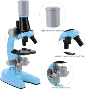Microscop pentru copii, STEM, marire pana la 1200x - Albastru