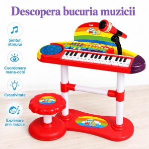 Orga muzicala pentru copii cu microfon si scaunel – 32 de clape - Img 7