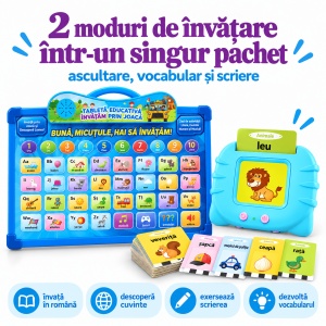 Pachet educativ cu tableta 2 in 1 in limba romana si cititor de carduri bilingv – Litere, cuvinte si scriere - Img 8