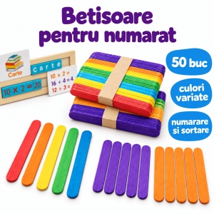 Pachet educativ din lemn cu litere, cuvinte, calcule, numarare si sortare, joc alfanumeric si 50 betisoare colorate - Img 6