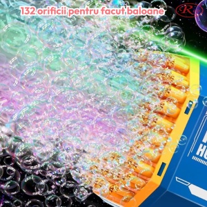 PIstol cu baloane colorate, 2 capete interschimbabile 132/73 orificii, acumulator, lumini, rezerve lichid, Bubble Gun, Verde
