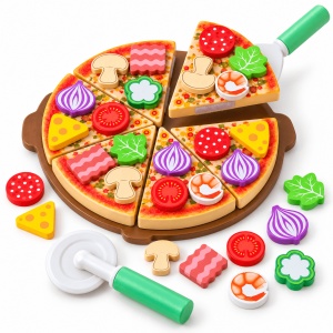 Pizza din lemn de feliat cu arici, toppinguri si accesorii, 27 piese - Img 3