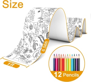 Plansa de colorat pentru copii rulou 200 x 30 cm, 12 creioane colorate