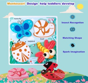 Puzzle 3D cu piese mari din lemn - Insecte