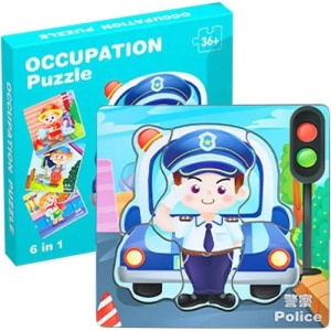 Puzzle 6 in 1 cu piese mari si imagine asociere, Meserii