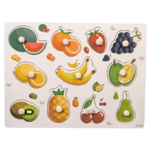 Puzzle incastru cu maner si imagine de asociere - Fructe
