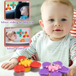 Set 3 jucarii zornaitoare tip spinner, atasabile cu ventuza, Animalute