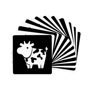 Set 40 imagini stimulare vizuala si cognitiva bebelusi, carduri alb-negru, 1-3 luni, Iepuras