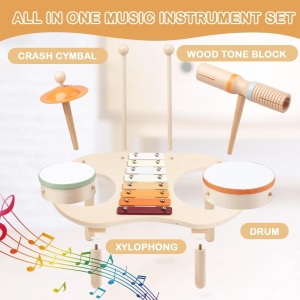 Set 5 instrumente muzicale cu cadru din lemn