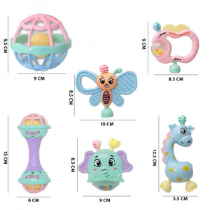 Set 6 jucarii zornaitoare din silicon cu forme si texturi diferite, pastel