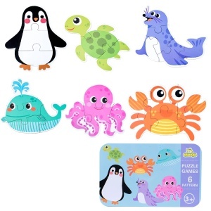 Set 6 puzzle cu piese mari in cutie metalica