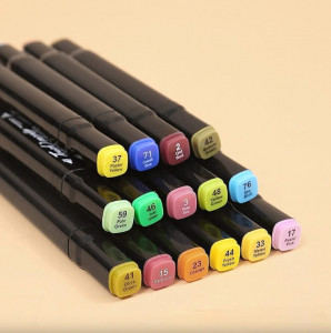 Set 60 markere tip carioci cu 2 capete si geanta depozitare, Multicolor