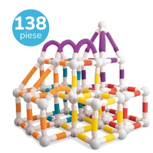 Set constructie magnetic flexibil 3D STEM cu tuburi si bile – 138 piese