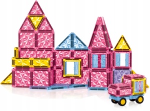 Set de constructie cu piese Magnetice, 60 piese - Roz