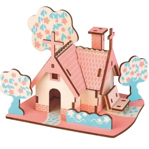 Set de construit din lemn, macheta, copii si adulti, 31 piese, American cottage