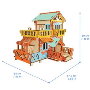 Set de construit din lemn, macheta, copii si adulti, 73 piese, Cabana, 8+ ani