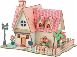 Set de construit din lemn, macheta, copii si adulti, 73 piese, Casa cu Floarea soarelui