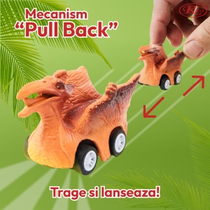 Set de joaca 7 in 1 camion dinozaur cu 6 masinute, lumini si sunete