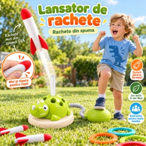 Set de joaca activa 3 in 1 Dinozaur, cu muzica, telecomanda, lansator de rachete si 12 inele - Img 4