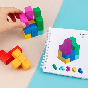 Set de joaca cuburi constructii 3D din lemn, Build Master