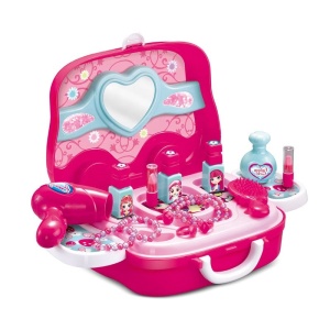 Set de joaca pentru fete, valiza oglida, bijuterii, feohn si accesorii