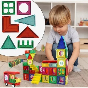 Set educativ de constructie cu piese magnetice, Magna Blocks, 110 piese