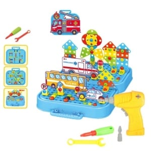 Set jucarii de constructie cu bormasina, 285 piese, Masinute